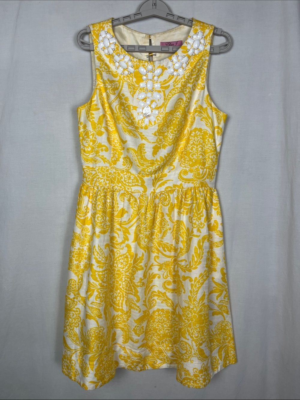 Eliza J Linen Cotton Blend Bright Yellow Floral Sleeveless Midi Dress